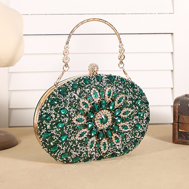 웨딩 파티를위한 이브닝 클러치 백 럭셔리 타원형 그린  - Luxury Bags Green 리뷰 및 가격